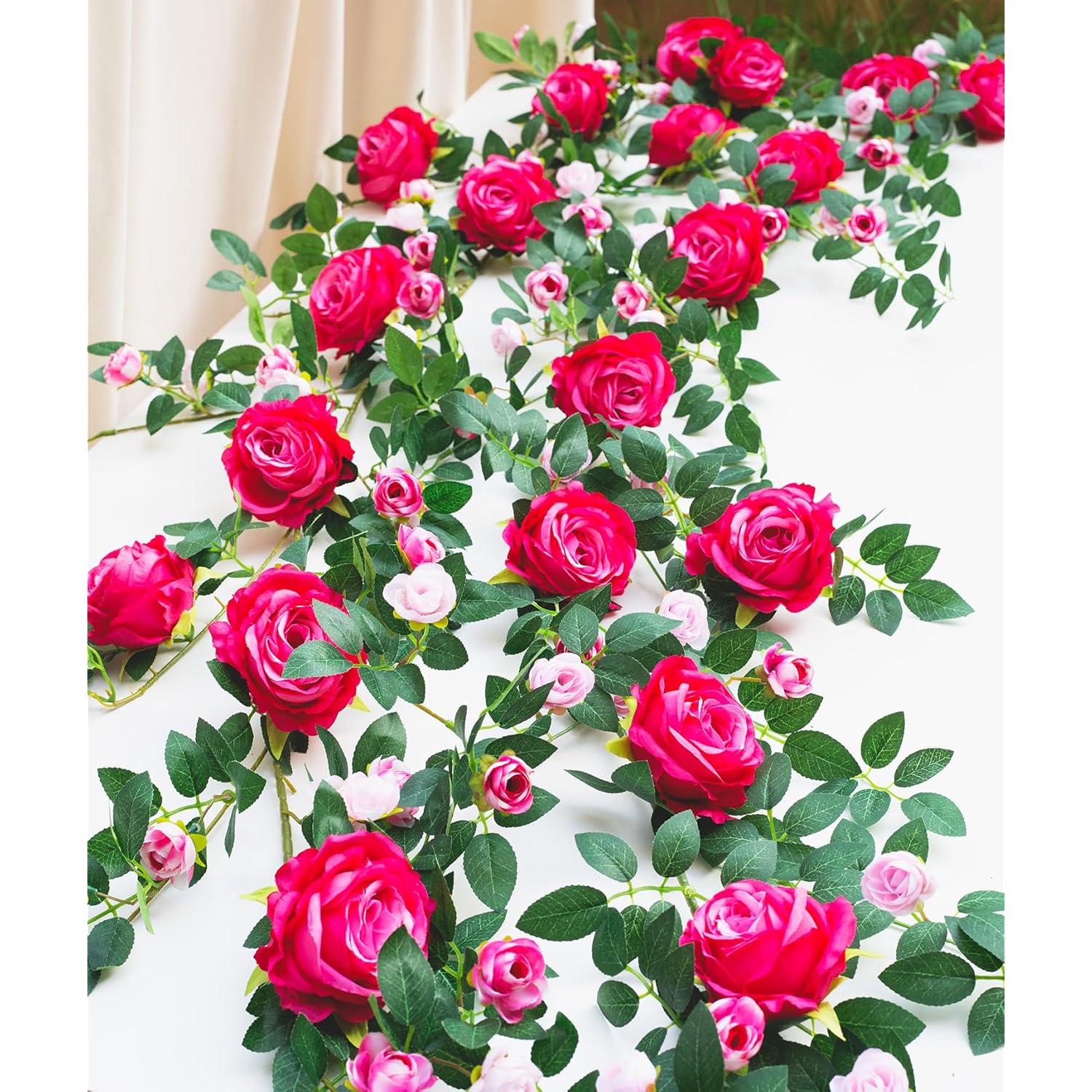 6Ft Bendable Flower Garland, Artificial Rose Vine Hanging Floral Garland Decoration For Weding Home Room Wall Decor (Fuchsia, 1Pcs)