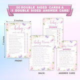 5" X 7" Floral Baby Shower Double-Sided Game Cards With Answer Card - 50 True Or False & Baby Trivia - 2 Games, Gender Reveal Game Cards - Party Decor & Supplies - A04