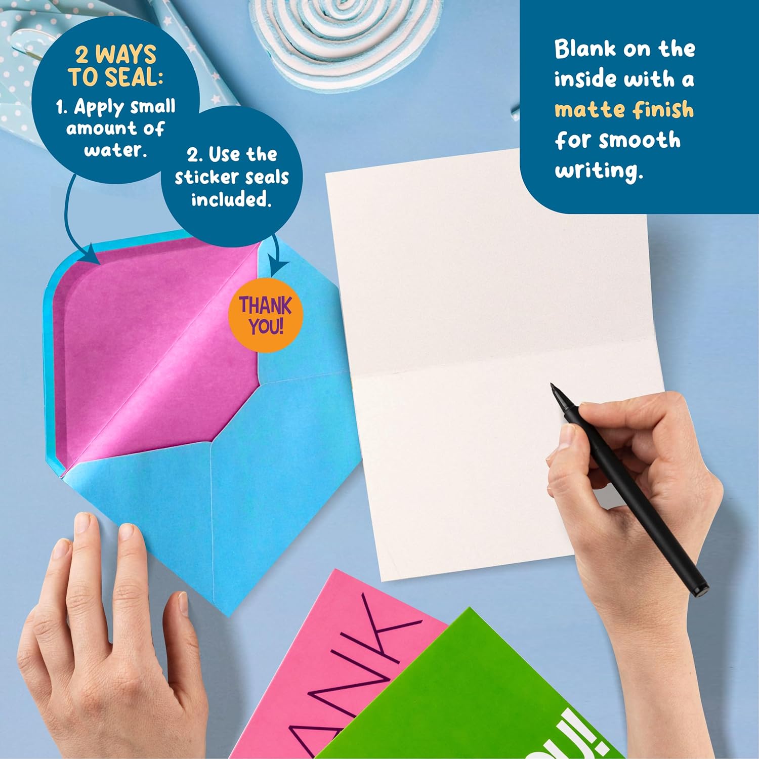 50 Pack Thank You Cards With Envelopes And Stickers, 4 X 6 Inch Blank Kids Thank You Notes | Appreciation Cards, Bulk Boxed Set For Students From Teachers, Birthdays, Small Business
