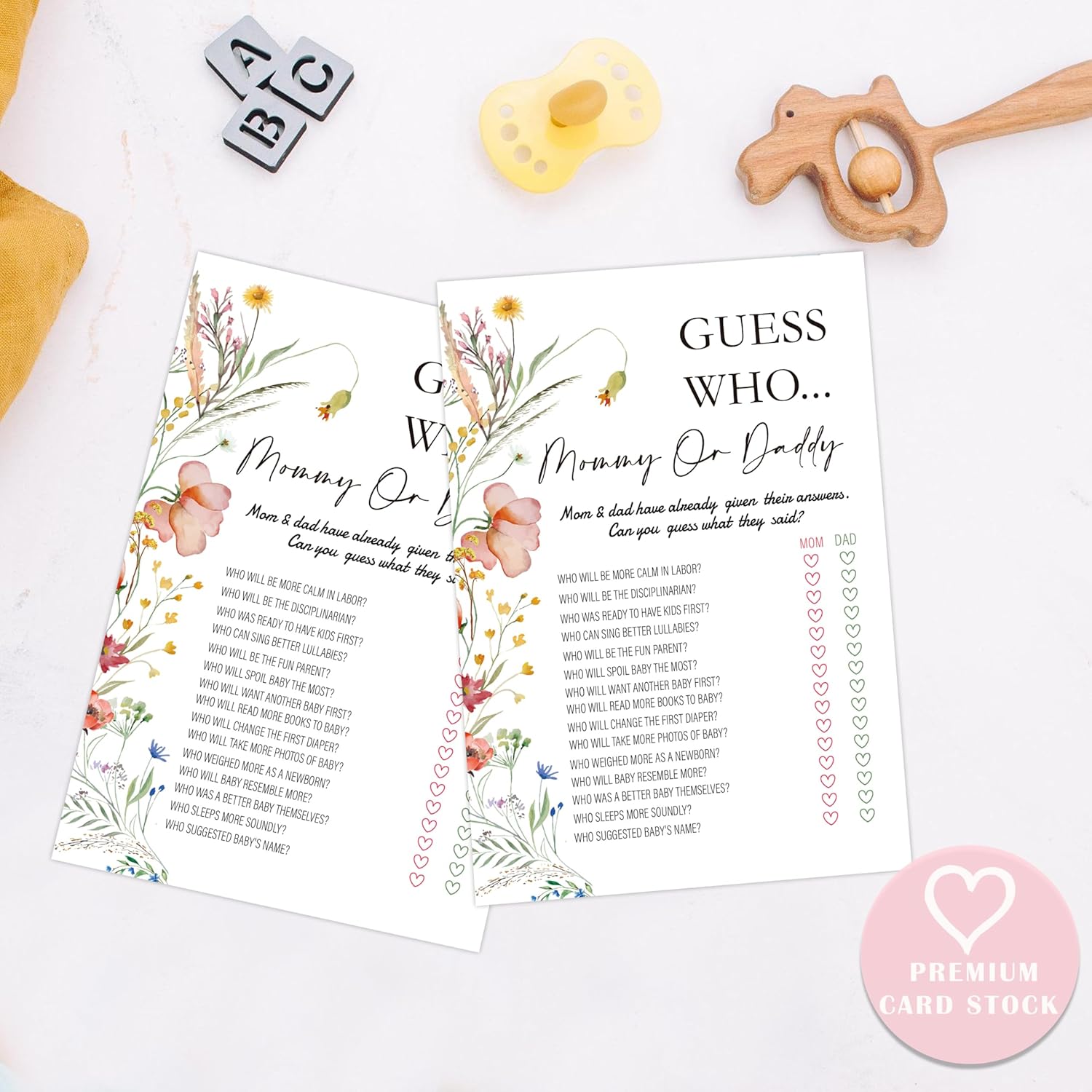 Boho Wildflower Guess Who Mommy Or Daddy Game, Baby Shower Game, Pack Of 30 Cards, Gender Neutral Boy Or Girl, Fun Baby Activity - Fa11