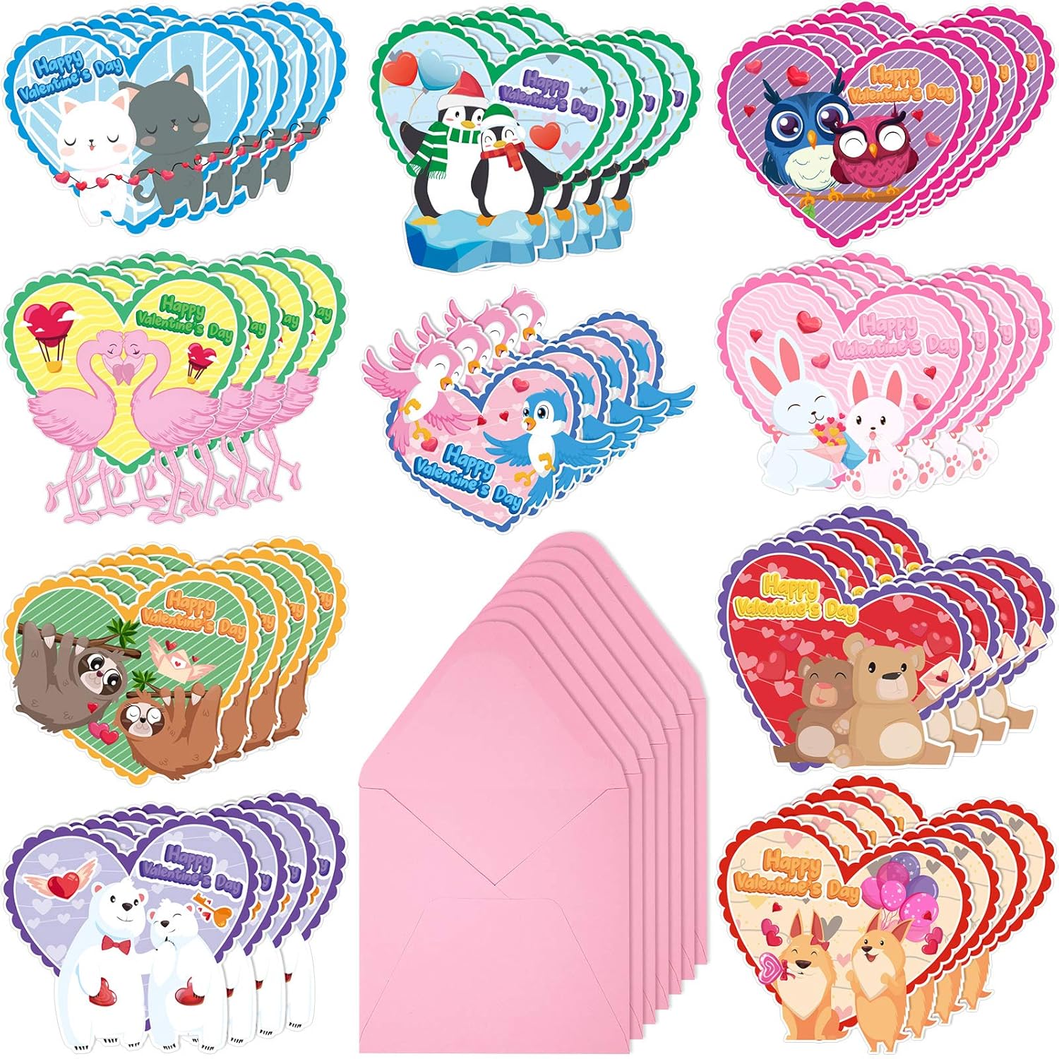 40 Pieces Valentine'S Day Kids Cards Lovely Valentines Greeting Cards With Envelopes Heart Shaped Anniversary Cards For Classroom Boys Girls, 10 Designs