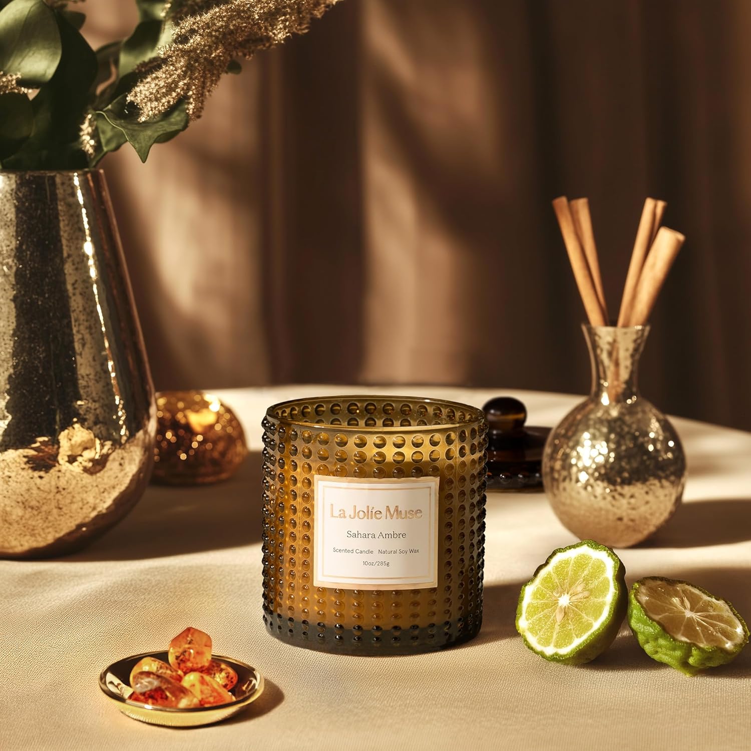 Sahara Amber Scented Candle | Bergamot, Clove & Amber | 10 Oz Soy Candle | Natural Soy Wax | 55 Hours Clean Burn | Gift-Ready For Cozy Nights | Elevated Home Décor