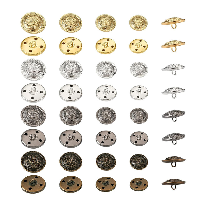 Pandahall 64 Pieces Brass Flat Round Shank Button 15/18/20/25Mm Metal Sewing B