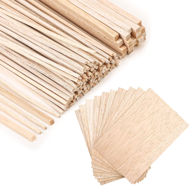 150 Pieces Balsa Wood Sticks Hardwood Square Wooden Craft Dowel Rods Unfinishe