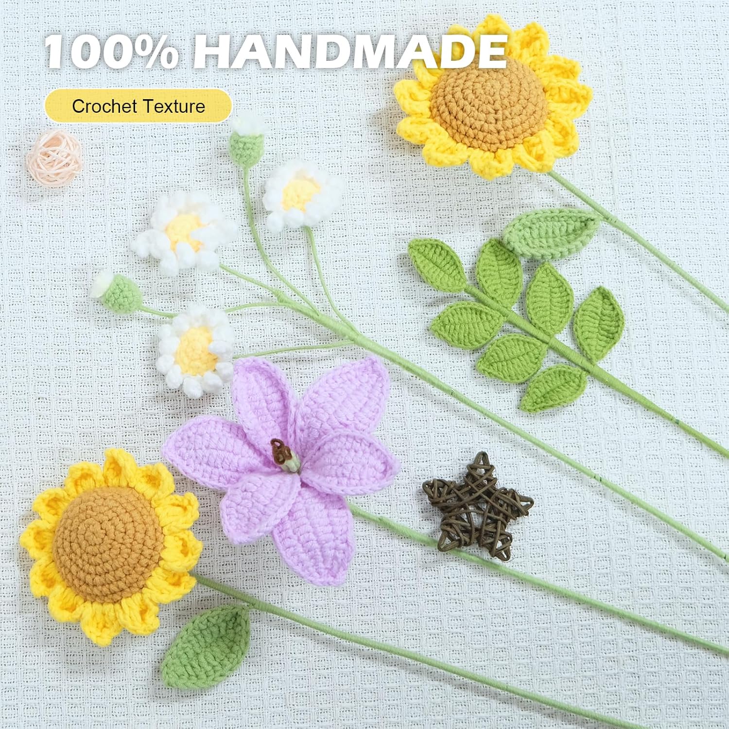 Crochet Flowers Bouquet, Handmade Knitted Sunflower,Crochet Artificial Flower For Valentines Day Lover Gift,Weddings,Family,Friends,Birthday,Mother’S Day, Graduation Gifts (With Gift Bag&Card)