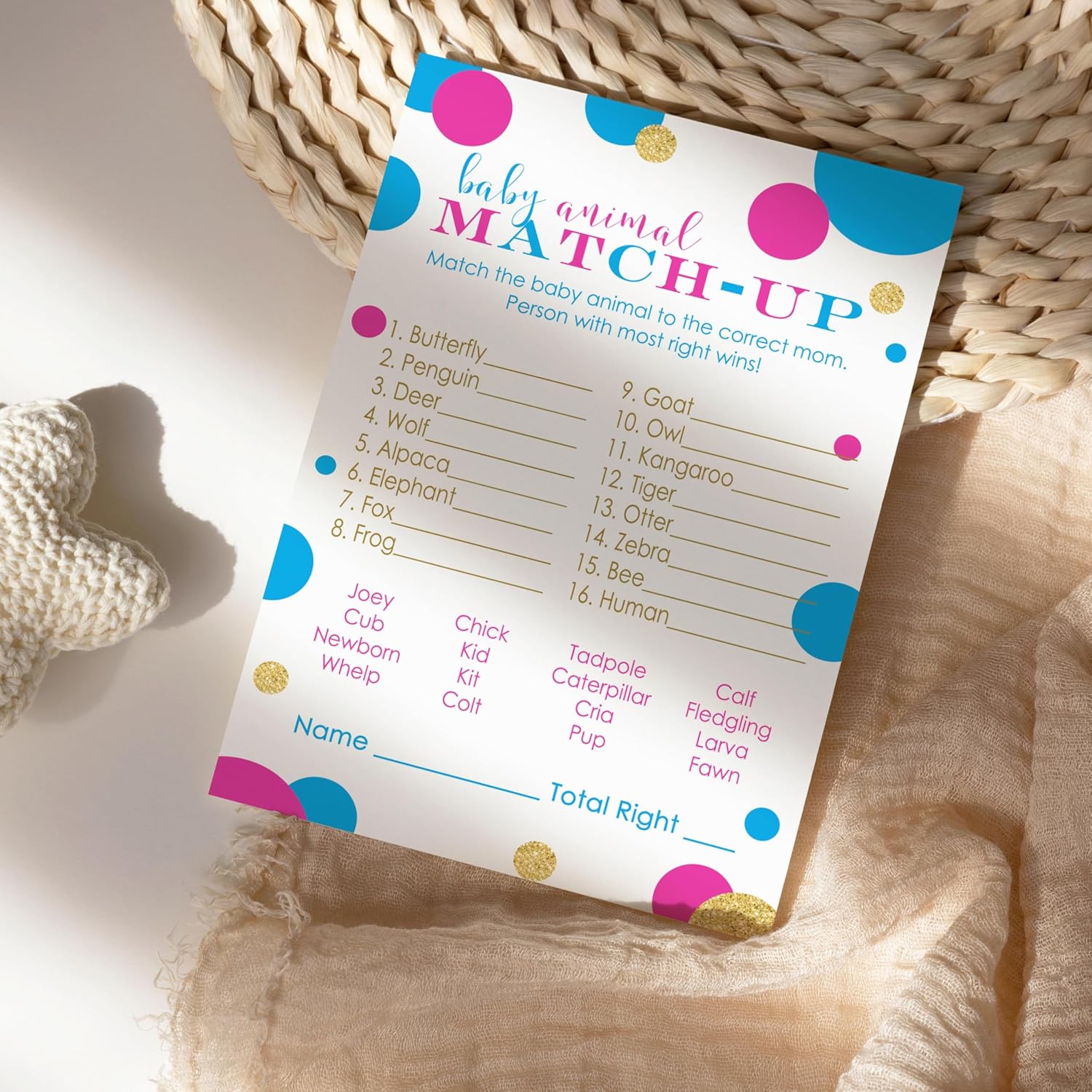 Baby Shower Animal Matching Games - 25 Pack - Fun Guessing Gender Neutral Party Game Cards - Boy Or Girl Favors, Pink And Blue, 4X6