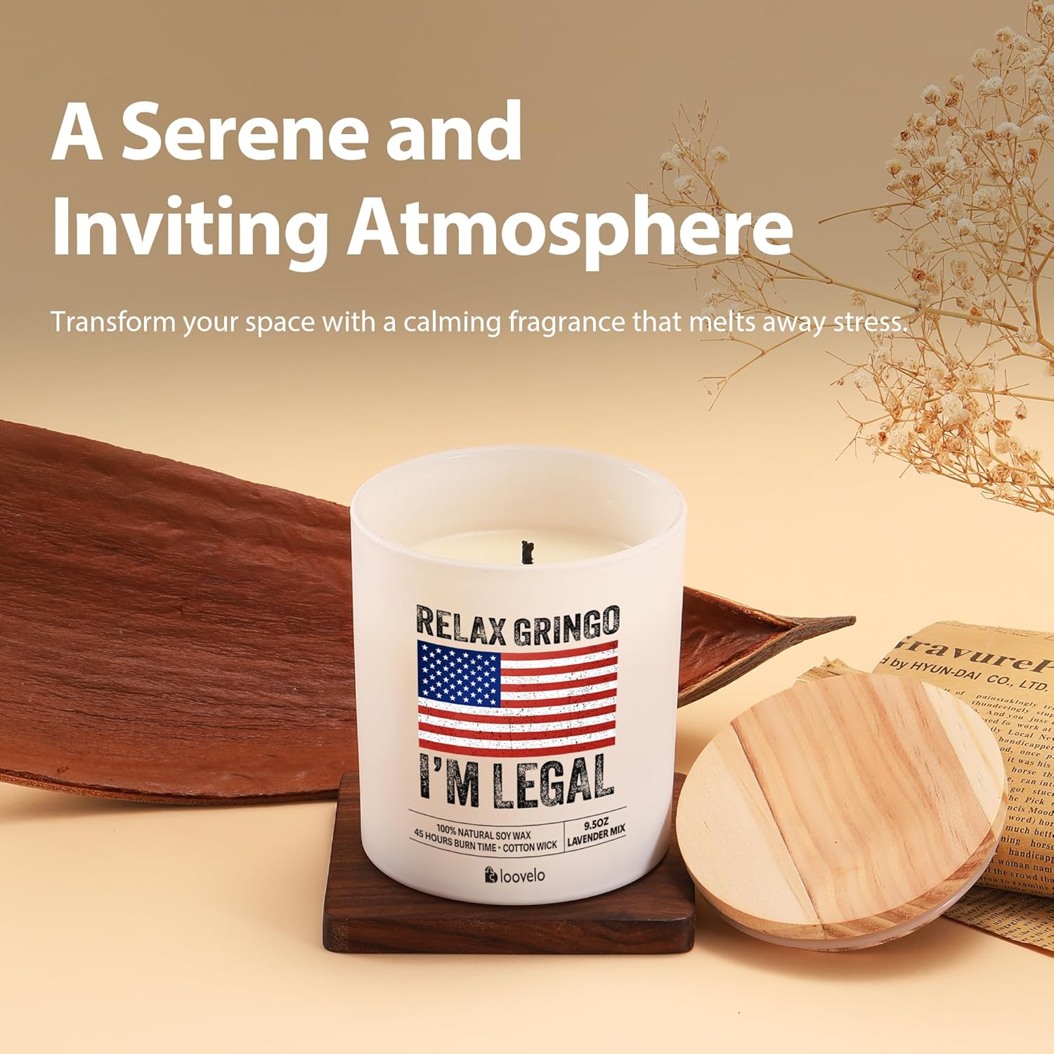 Relax Gringo I'M A New American Citizen Scented Candle Home Office Jar Candles Sage Floral Lavender Scent Soy Wax 9.5 Oz