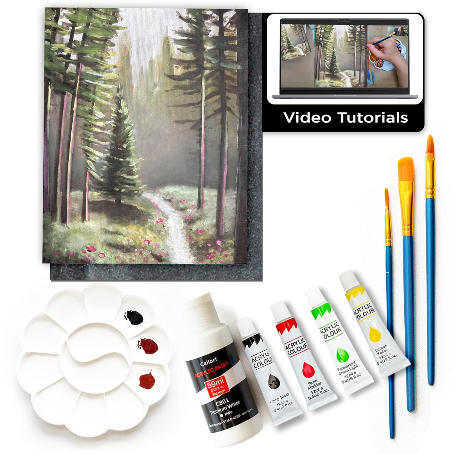 Diy Art Painting Kit For Adults – Learn To Paint Mystic Woods With Video Tutorials – 9 Pieces Acrylic Paint Set For Adults –Perfect Christmas Crafts & Holiday Gifts For Art Lovers