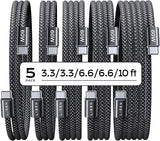 5 Pack USB C to USB C Fast Charging Cables 60W 3.3FT 6.6FT 10FT for iPhone 17 16 15 Galaxy S25
