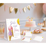 Pink & Purple Ice Cream Themed Share Your Date Night Ideas Game, 1 Tabletop Sign And 50 Cards, Bridal Shower Games 50 Guests, Wedding Shower Games For Engagement Wedding Event & Party Supplies