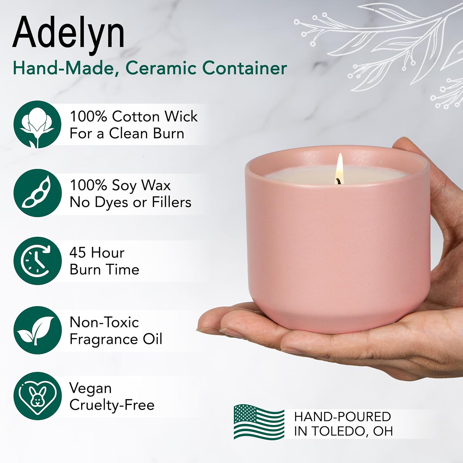 - The Growing Candle, Sandalwood & Vanilla Scented, 8Oz Ceramic Pot, Aromatherapy Candles For Home, 100% Soy, Adelyn
