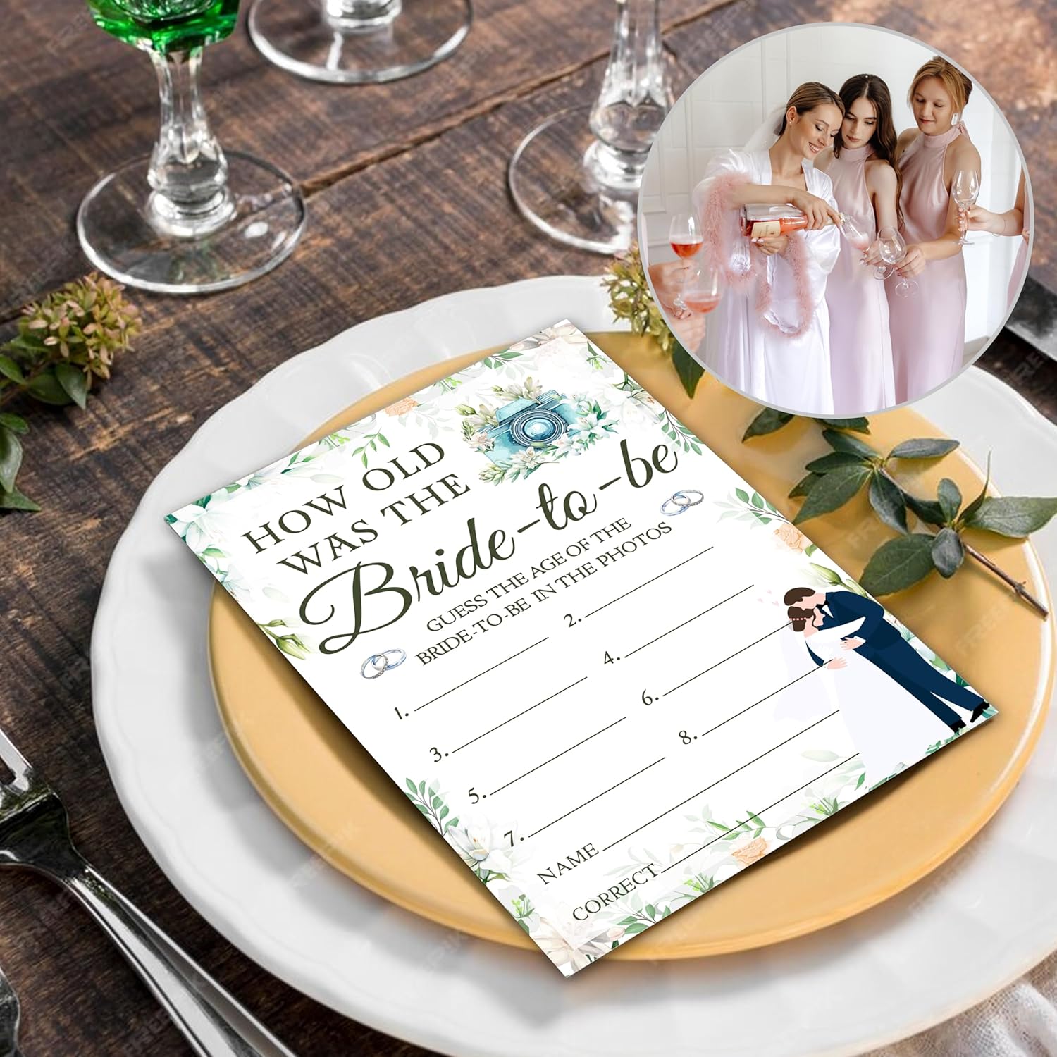 Bridal Shower Game, How Old Was The Bride-To-Be Wedding Shower Party Game Cards, Floral Greenery Themed Bachelorette Engagement Party Supplies Activities Decorations, Set Of 30 Game Cards -A02