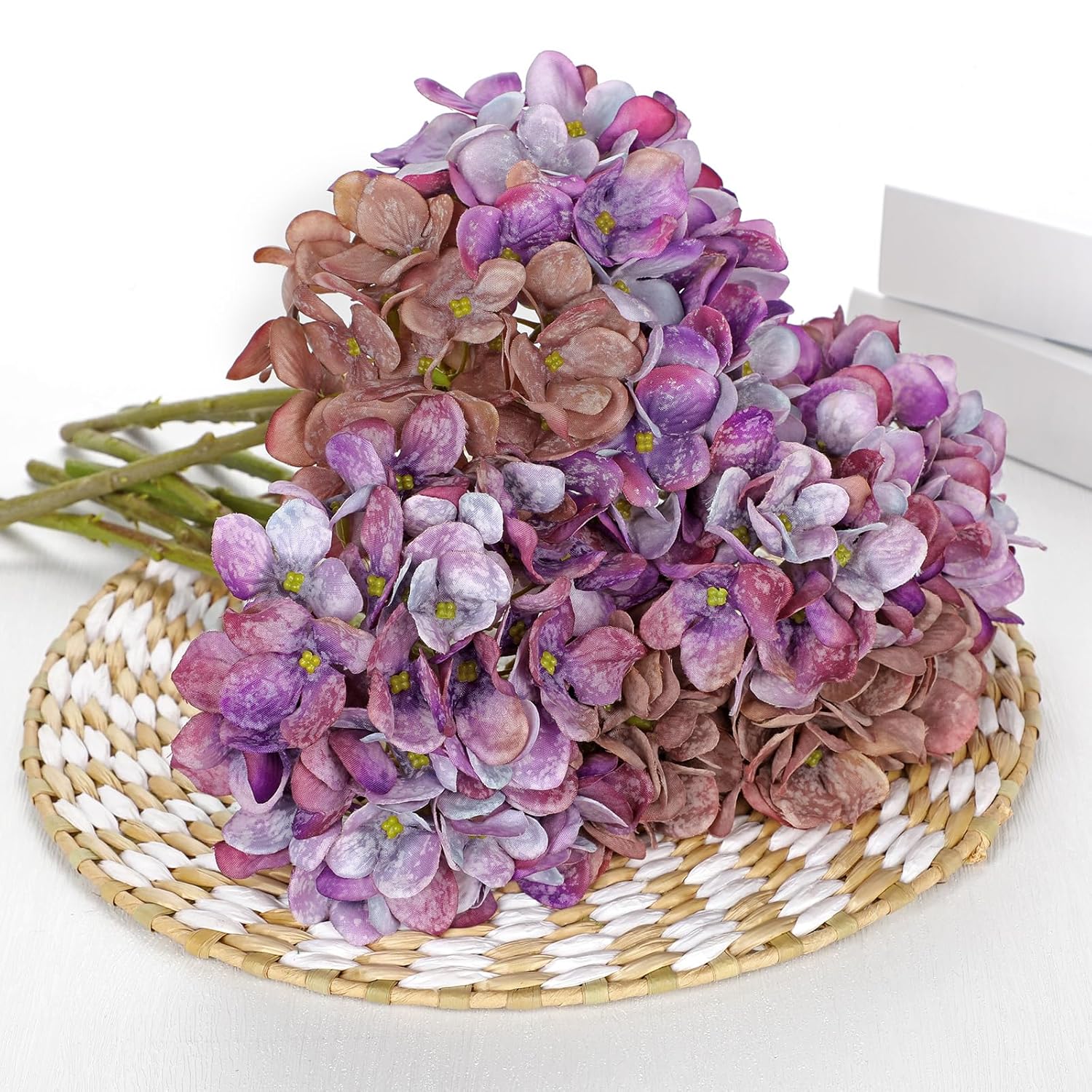 9 Pcs Fall Hydrangea Artificial Flowers For Decoration, Fall Artificial Flowers Floral Stems For Centerpieces, 12.5" Falls Silk Flower Fake Flower Bouquet For Autumn Farmhouse Wedding Decor, Purple