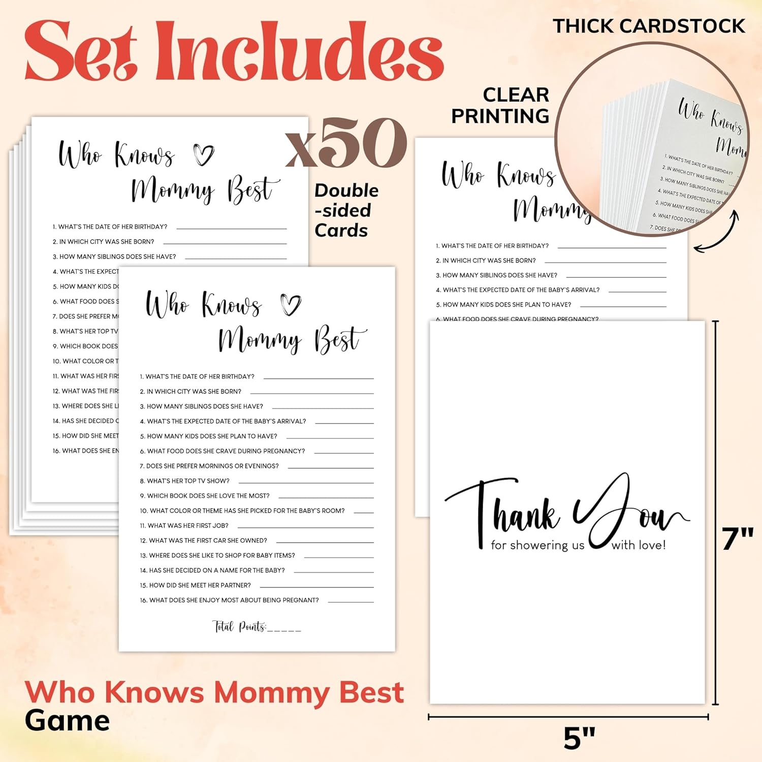 Who Knows Mommy Best Baby Shower Game Gender Neutral - 50 Pcs Funny Baby Shower Party Games Activities For Guests