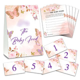 Find The Baby Food Party Games, Butterfly Baby Shower Game Set (1 Standing Sign + 20 Answer Cards + 6 Number Cards), Blush Pink Floral Name The Food Game, Party Favors Decorations(04)