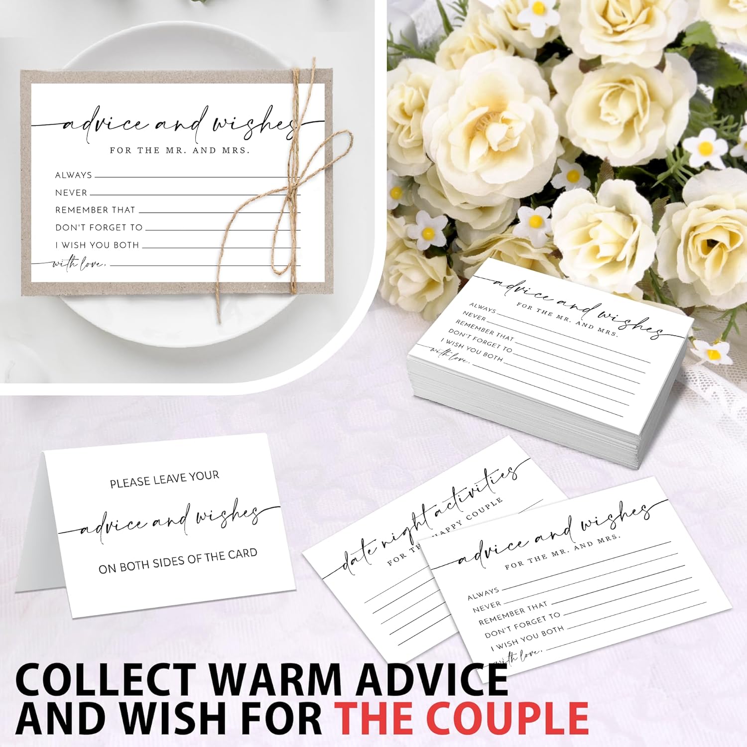 Minimalism Advice And Wishes For The Mr And Mrs - 50 Packs Wedding Advice Cards Bridal Shower Game Cards Reception Guest Book For Bride Groom Newlywed Engagement Party Decoration -A03