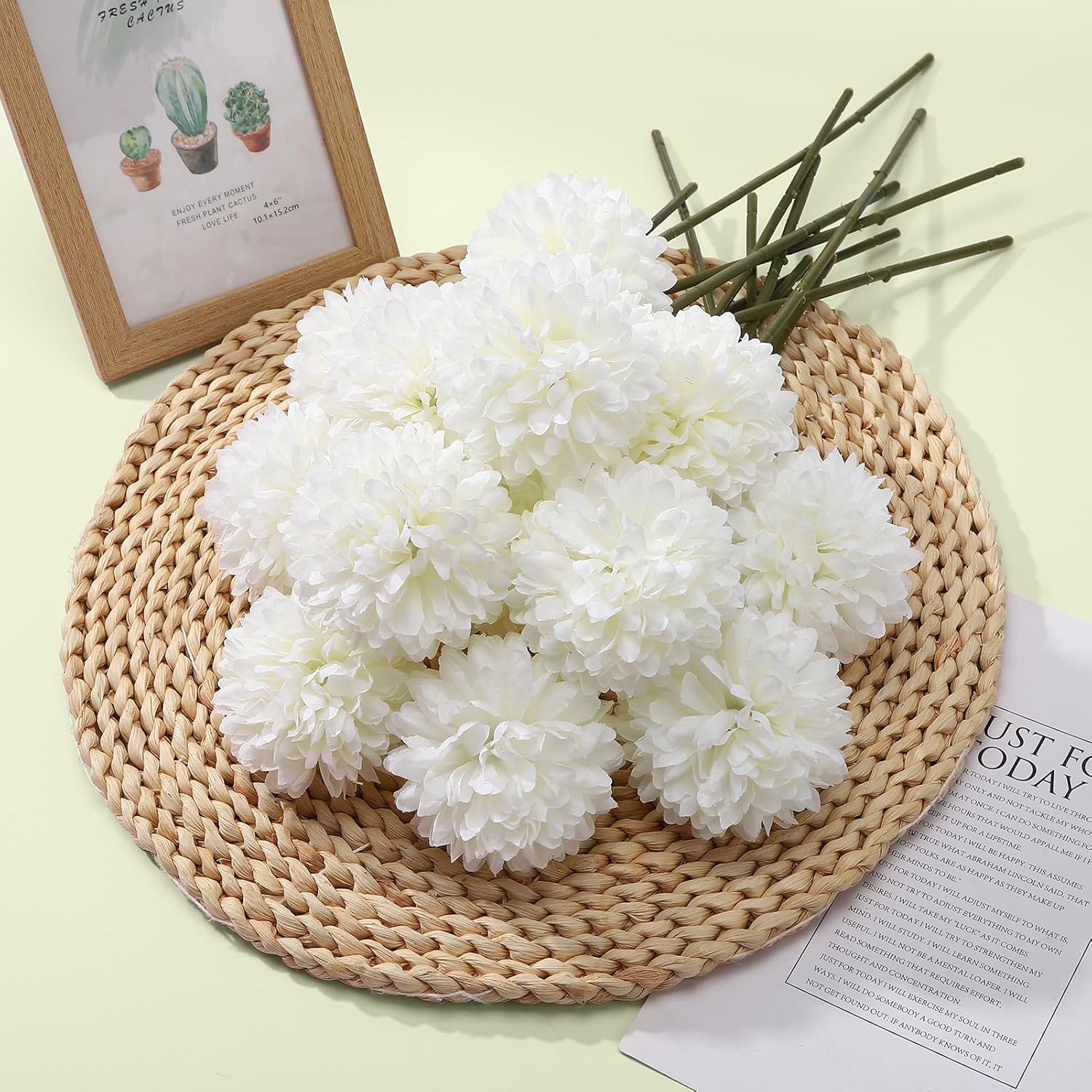 36 Pcs Artificial Flowers Chrysanthemum, Fake Hydrangea Flowers With Stems Ball Bouquet For Home Office Coffee House Table Parties Wedding And Baby Shower Decoration