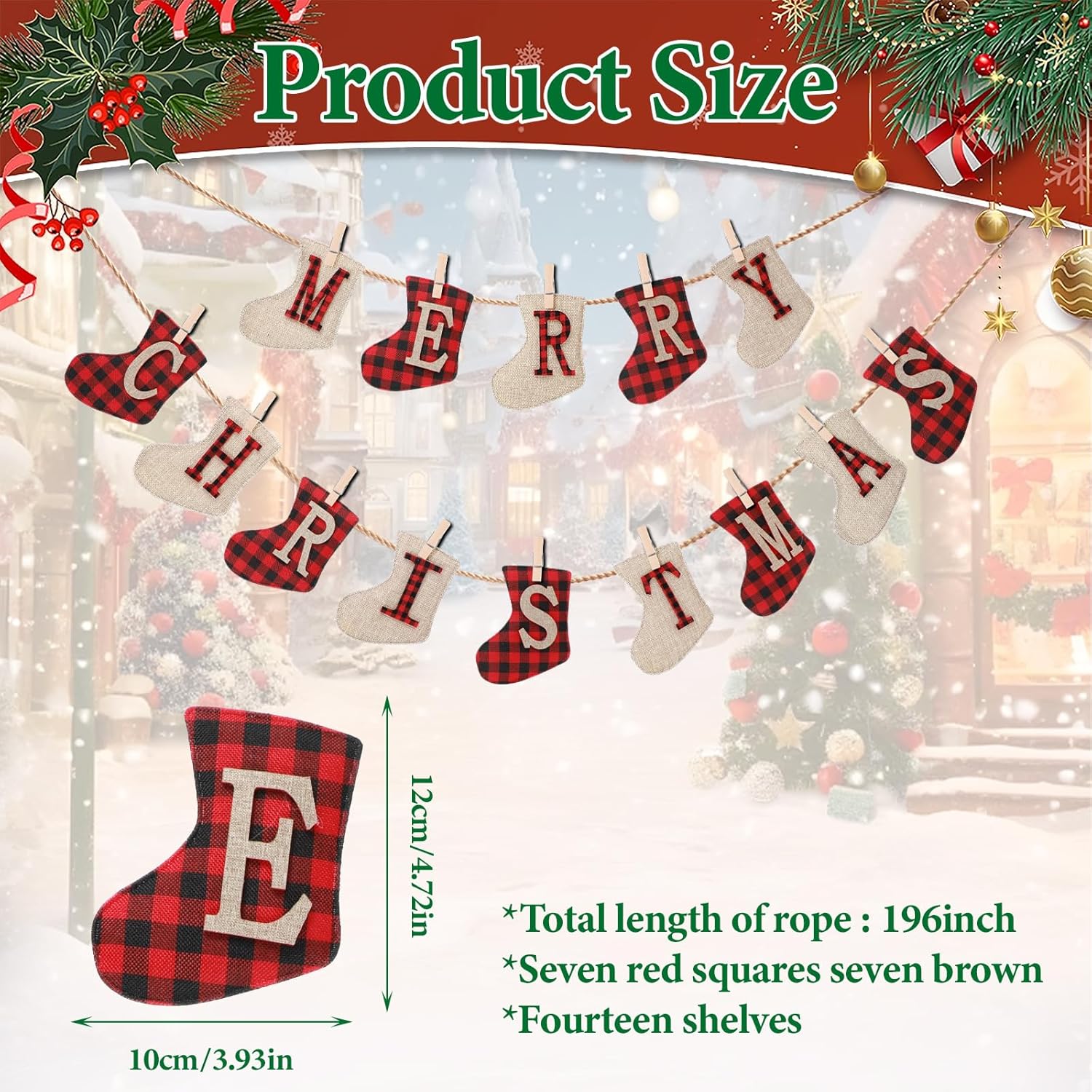 Merry Christmas Burlap Banner, Sock Shaped Christmas'S Decoration, Unique Hand-Sewn Christmas'S Decor For Xmas Party Supplies Decoration, Great Firepalce Decorations For Christmas