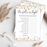 Floral Wild Flower Baby Shower Game - 30 Fill In Cards, Funny Gender Reveal Party Favor, Activity & Supplies - The Price Is Right Game Kit