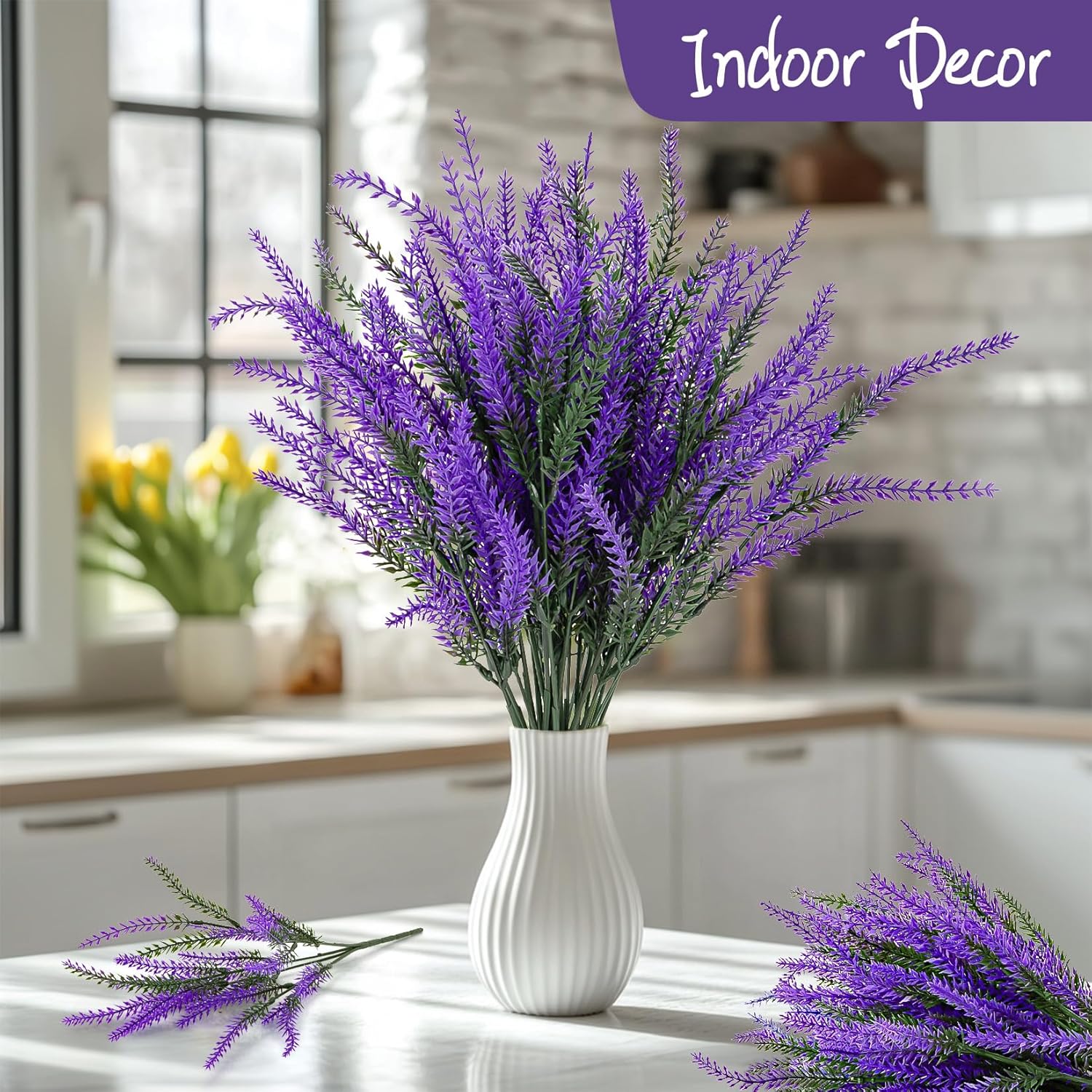 Artificial Lavender Flowers - 9 Pcs Faux Lavender Plant Artificial Fake Plastic Purple Flowers For Home Room Window Wedding Garden Table Centerpieces Vase Outdoors Indoor Decor