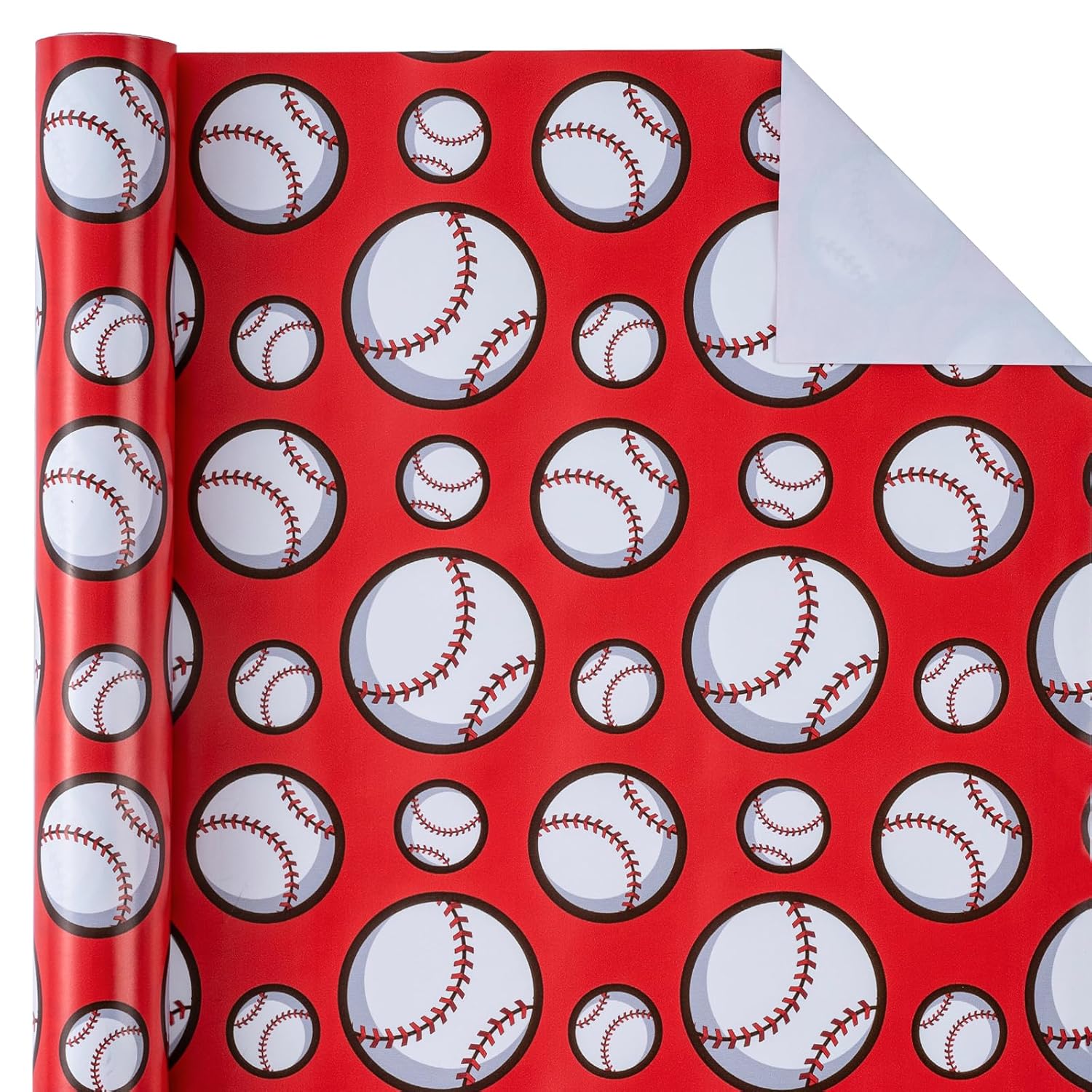 Baseball Wrapping Paper Roll - Mini Roll - 17 Inch X 9.8 Feet - Sports Red Baseball Design, Perfect For Birthday, Party, Holiday