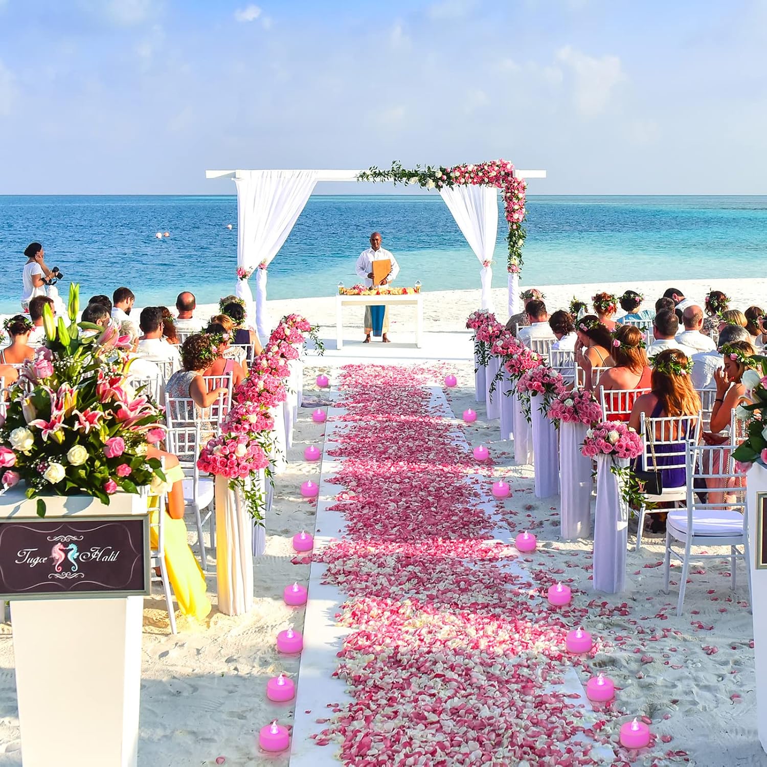 500Pcs Artificial Rose Petals With 24Pcs Steady Flameless Tea Lights Candles (Pink Lights With Pink Rose Petals)
