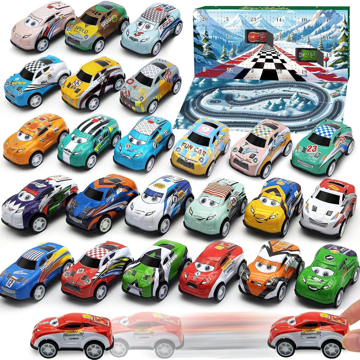 Christmas Advent Calendar 2025 For Kids With 24 Different Vehicle Pull Back Car Racing Car Toys 24 Days Countdown Calendar Stocking Stuffer Xmas Party Favors For Boys Kids