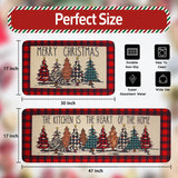 Buffalo Plaid Christmas Tree Merry Christmas Kitchen Mats Set Of 2, Xmas Winter Home Decor Low-Profile Kitchen Rugs For Floor,Red Christmas Kitchen Mats For Floor 17X30+ 17X47 Inch