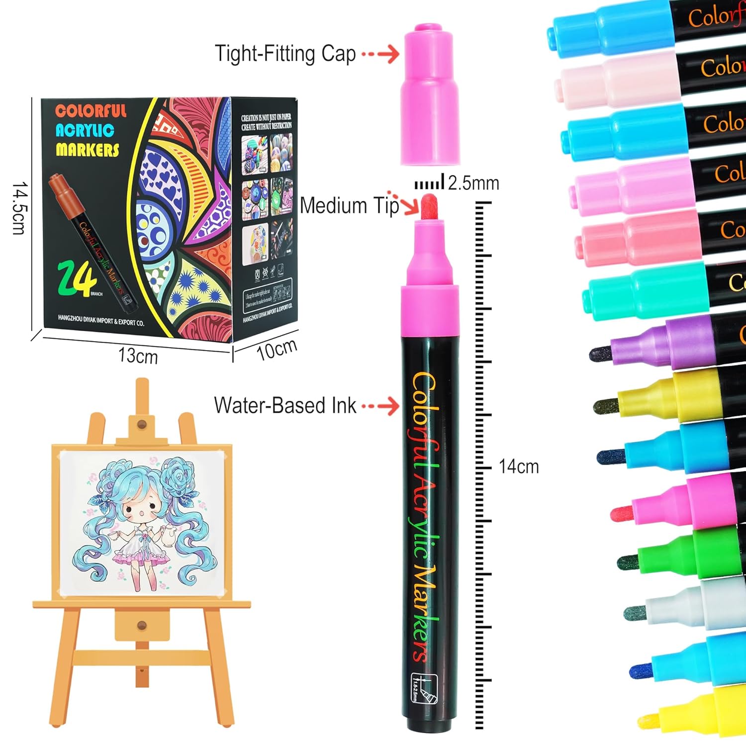 24 Colour Acrylic Paint Marker, 2-3Mm Suitable For Students, Adults Rock Painting, Drawing, Marking, Card Making, Christmas Cards, Doodling, Diy, Metallic Glitter Set