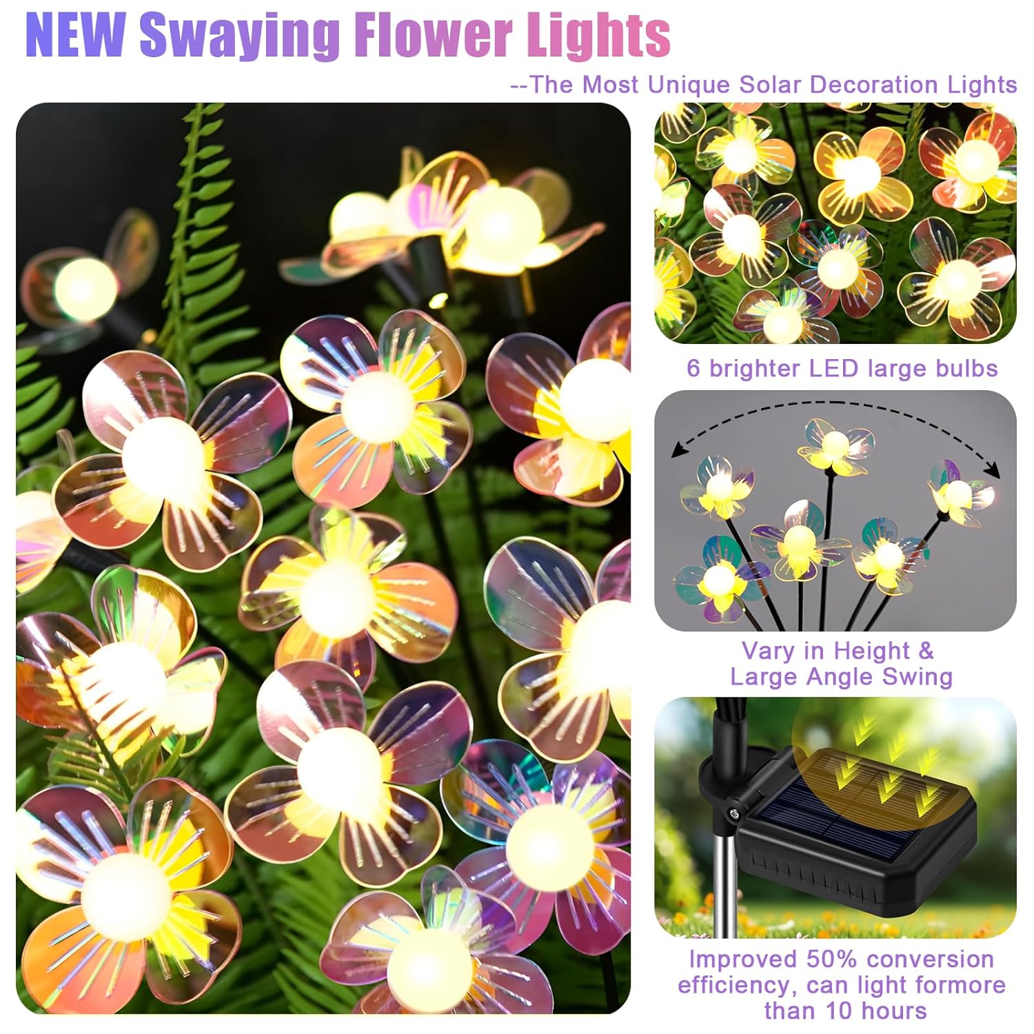 Solar Garden Lights Outdoor, New Upgraded 4-Pack Firefly Solar Lights With Iridescent Petals & Warm White Glow - Waterproof Wind-Swaying Decor For Yard, Patio