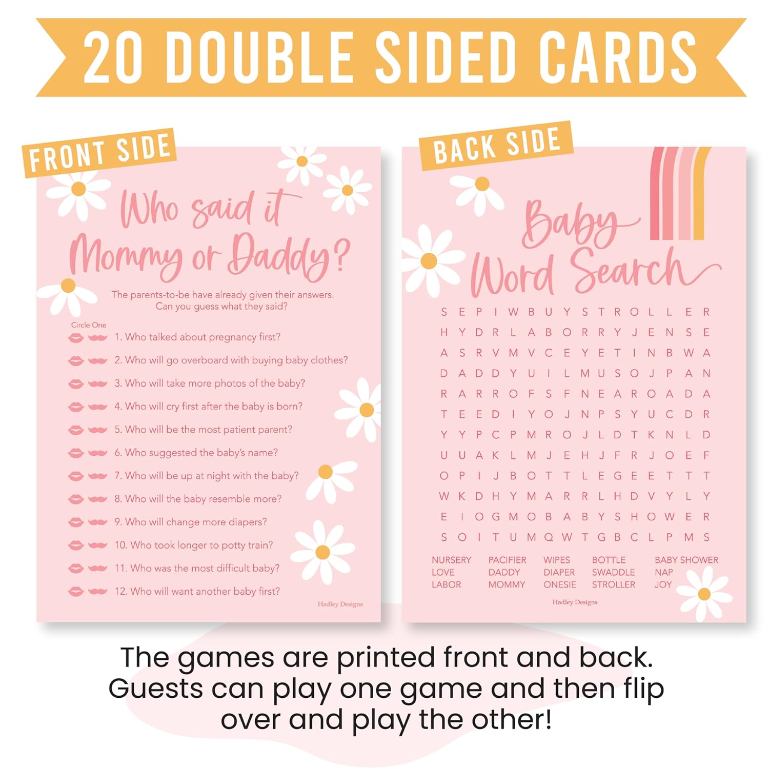 20 Retro Baby Shower Games For Girls-Hilarious Baby Shower Games, Guess Who Mommy Or Daddy Game, Funny Word Search Game