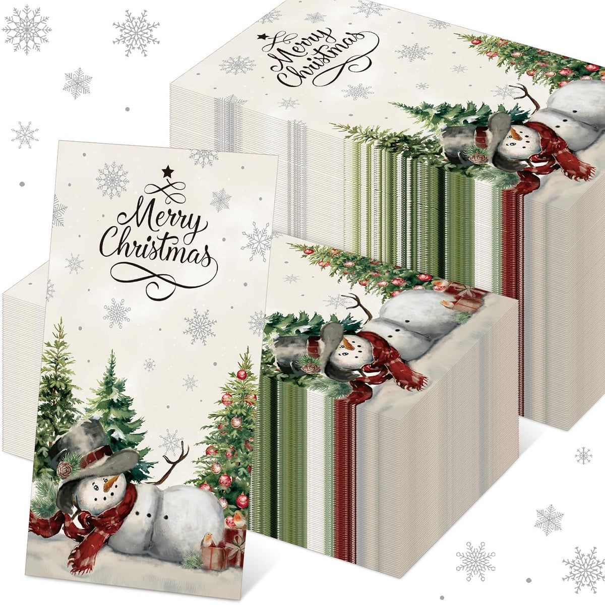 100 Pcs Christmas Snowman Napkins Paper Merry Christmas Guest Napkins Disposable Xmas Paper Hand Towels For Guest Bathroom Dinner Decorative Kitchen Dining Table Party Supplies(White)
