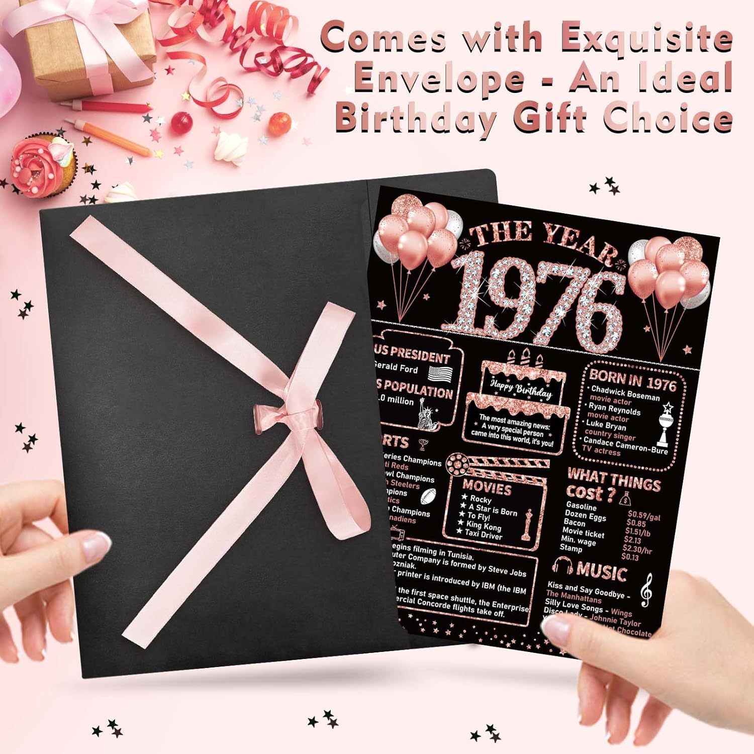 Large 50Th Birthday Card With Envelope, Happy 50Th Birthday Decorations For Women, 1976 Jumbo Birthday Greeting Card, Fifty Birthday Gifts For Her, Rose Gold