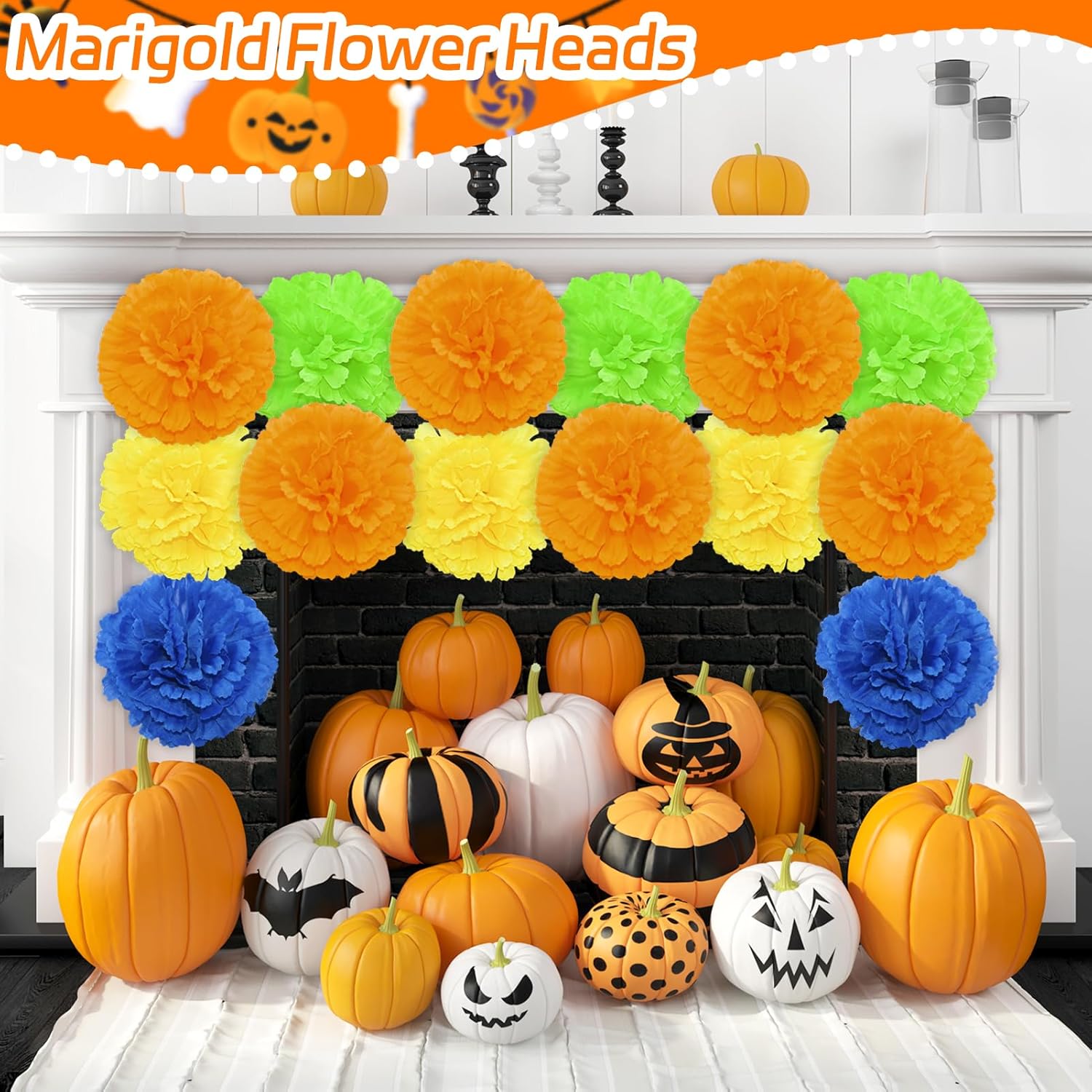 30 Pcs Royal Blue Marigold Flower Heads,3.5 Inch Silk Marigolds Stemless Artificial Flowers For Decoration, Artificial Marigolds For Home Party Wedding Diy Decor