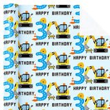 3Rd Birthday Wrapping Paper Roll - Mini Roll - 17 Inch X 16.5 Feet - Adorable Digger Construction Wrapping Paper Perfect For Kids Boys Birthday, Baby Shower