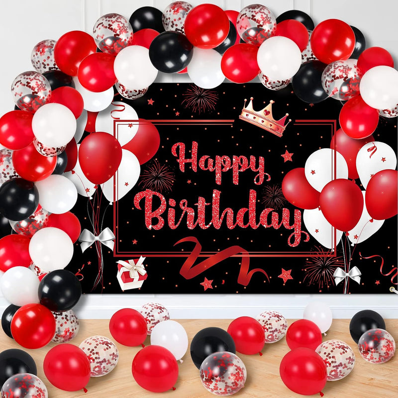 81 Pieces Red And Black Birthday Party Decorations Large Red Happy Bir