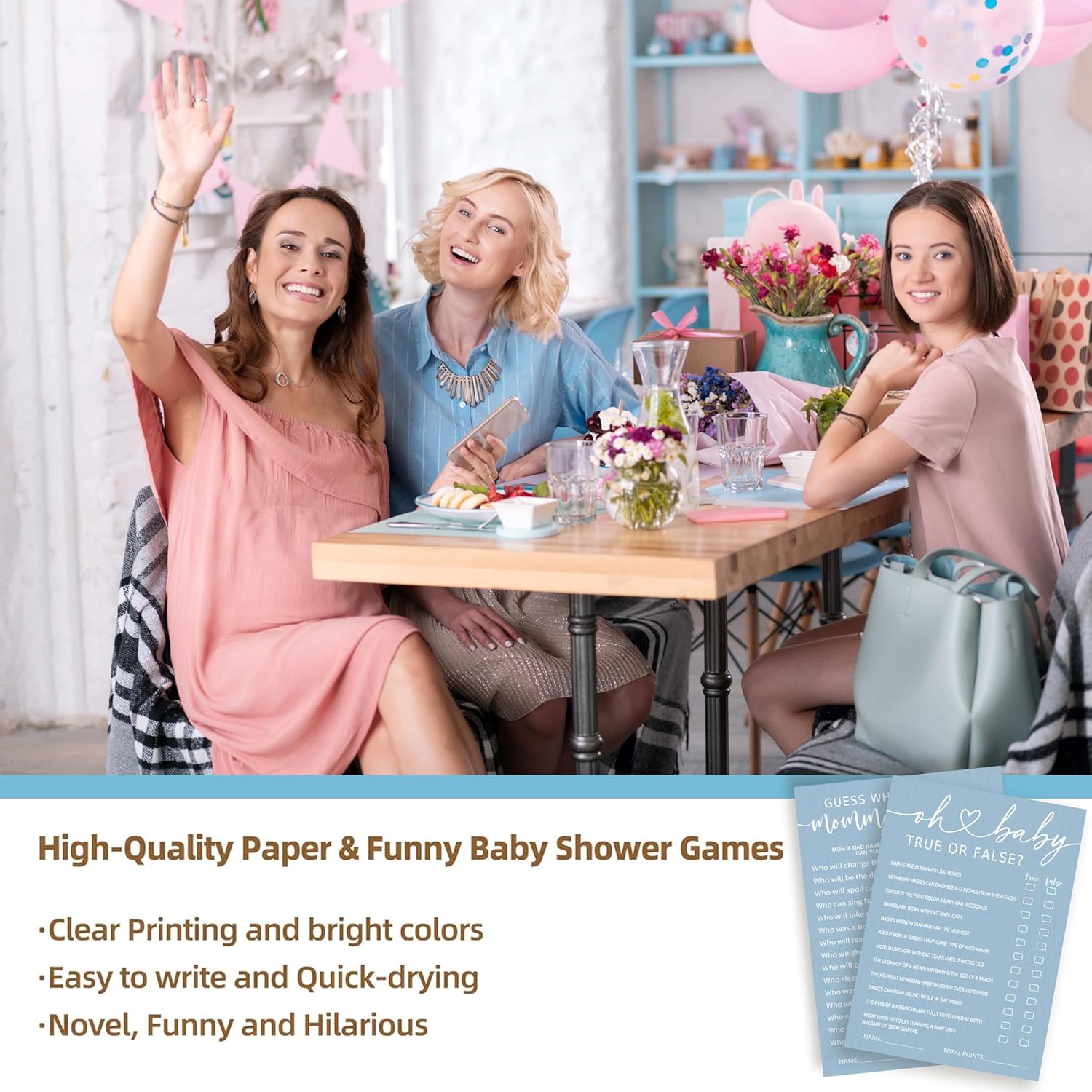 Baby Shower Games For Girl Or Boy, 5"" X 7"" Baby Shower Game Cards Ideas, Blue Minimalism Gender Reveal Party Decorations Supplies - A08, Medium