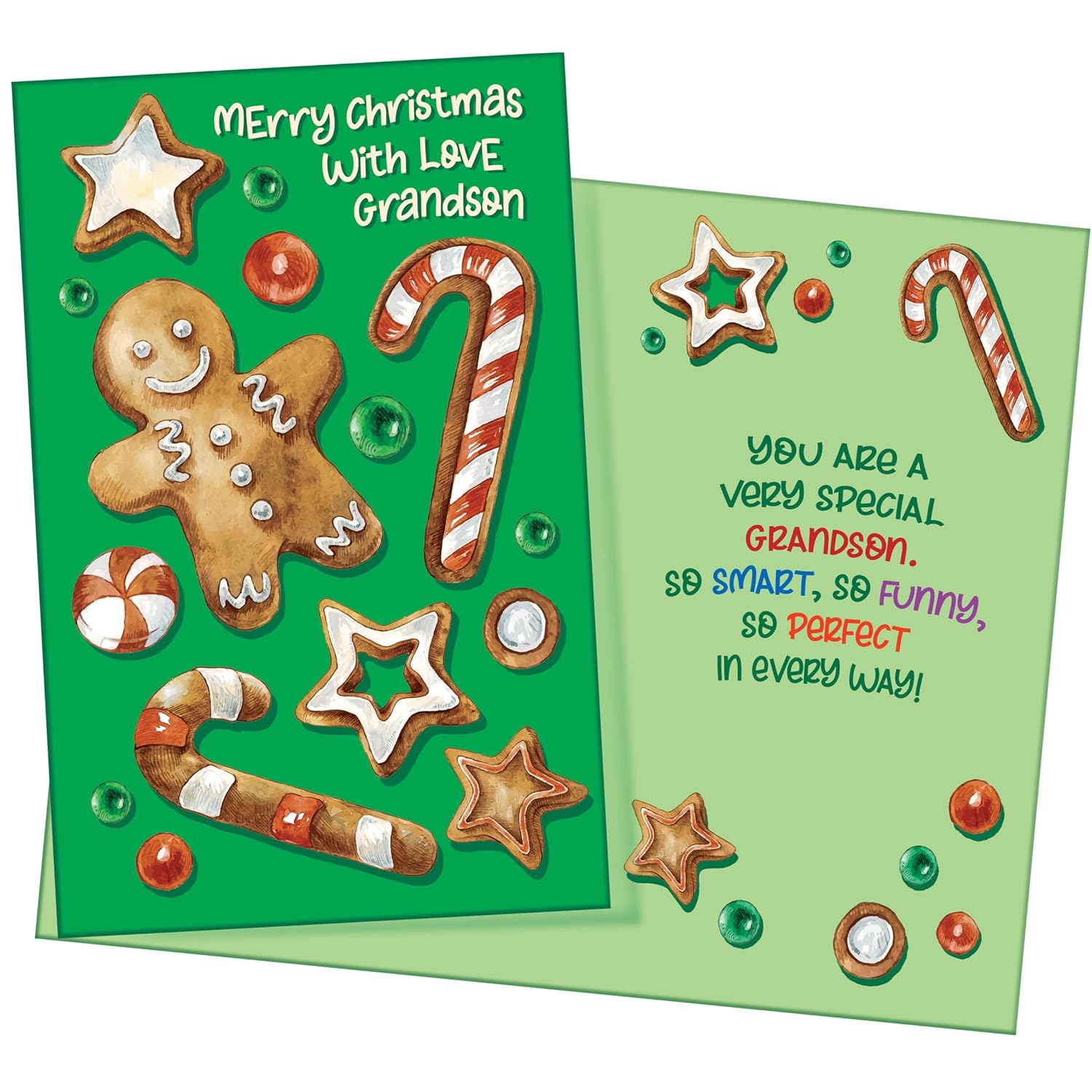 - Grandson Christmas Card - New - Made In Chicago - Large Card Opens To 10" X 7.75" - Packaged In Extra Sturdy Mailer - 1001