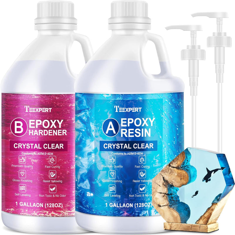 Crystal Clear Epoxy Resin Kit 2 Gallon Self-Leveling Coating And Casting Resin, High-Gloss & Bubbles Free Resin And Hardener Kit For Diy Art, Jewelry, Table Top, Molds, Wood 1:1 Ratio