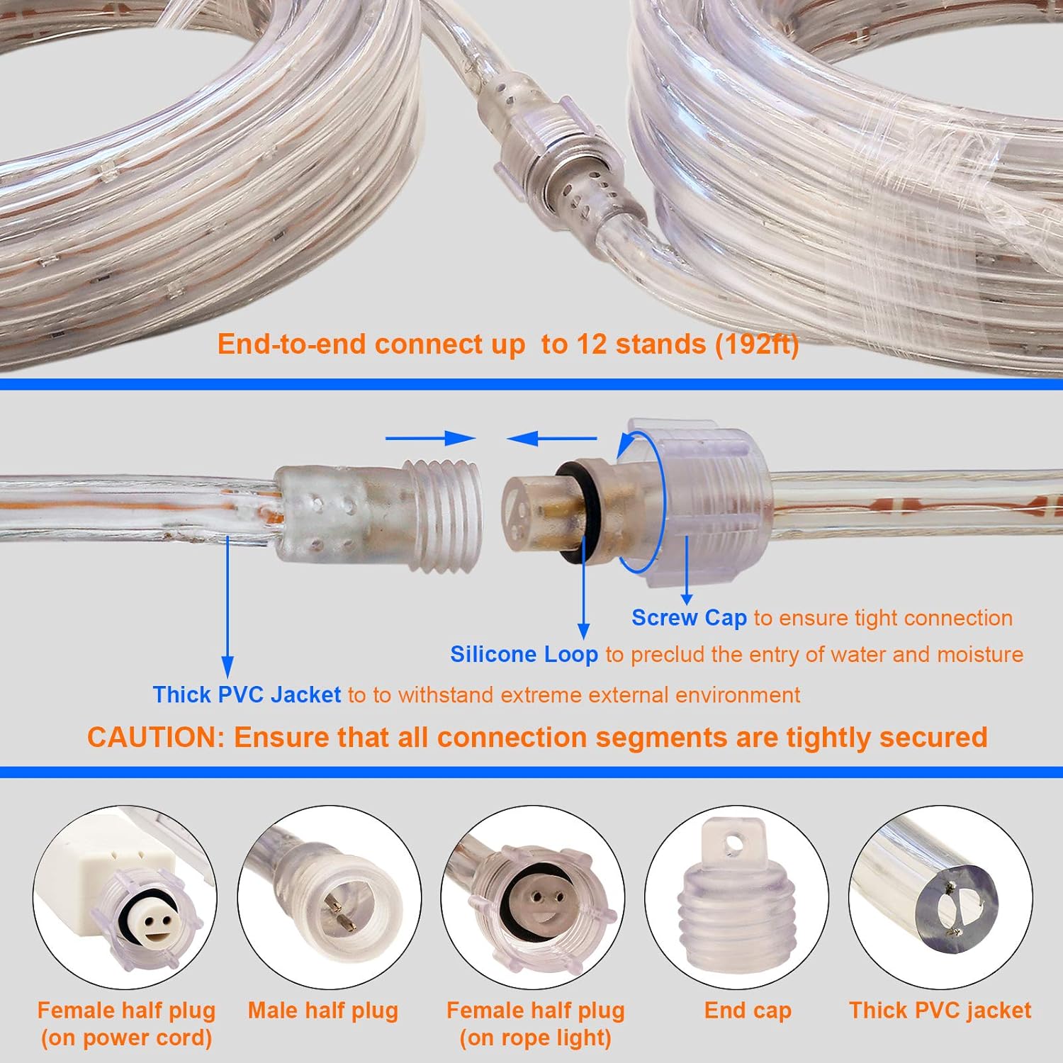 Rope Lights, 16Ft Waterproof Connectable Strip Lighting Blue, Indoor Outdoor Mood Lighting For Home Christmas Holiday Garden Patio Party Decoration