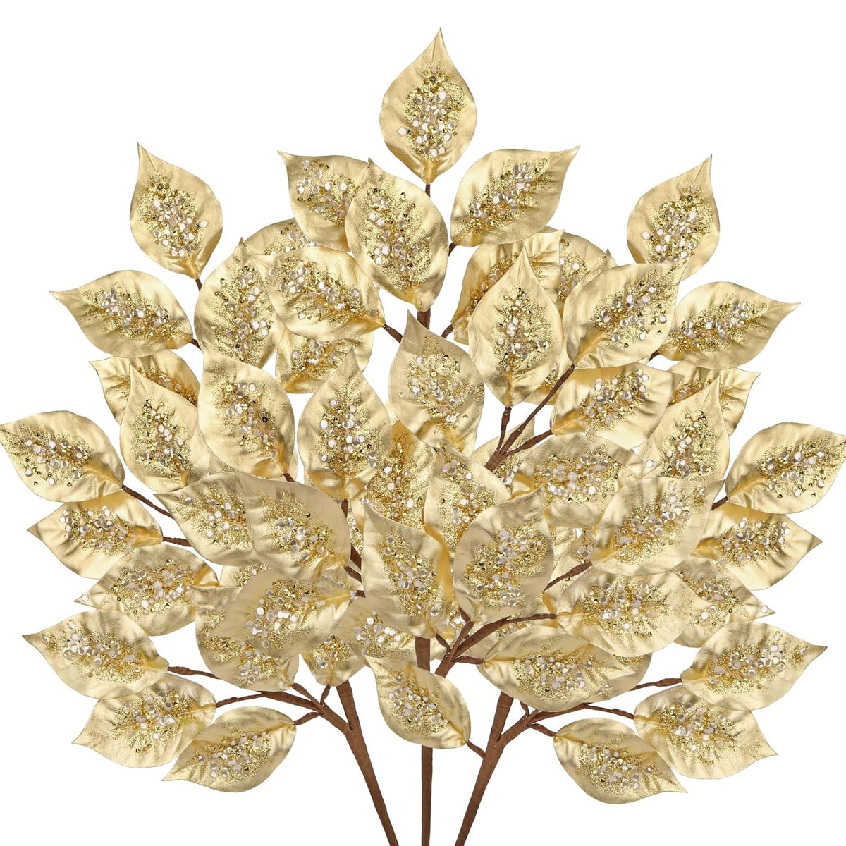 Christmas Tree Picks And Sprays 31.5" Gold Atrificial Elm Leaves With Stems 3 Pcs Christmas Picks For Tree Gold Vase Fillers Golden Leaf Decor For Diy Xmas Trees Centerpieces Wedding Bouquet Decor