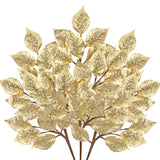 Christmas Tree Picks And Sprays 31.5" Gold Atrificial Elm Leaves With Stems 3 Pcs Christmas Picks For Tree Gold Vase Fillers Golden Leaf Decor For Diy Xmas Trees Centerpieces Wedding Bouquet Decor
