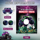 Monster Truck Birthday Games Pin The Wheel On The Monster Truck Green And Purple Trucks Poster With Stickers Blindfolds For Birthday Decorations Cars Party Games Activities Supplies