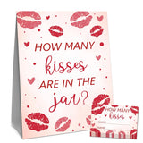 Valentines Game Cards Sign - How Many Kisses Are In The Jar - Galentine'S Valentine'S Day Party Game For Kids & Adults - Valentine Baby Shower Bridal Shower Birthday Party Supplies - A04