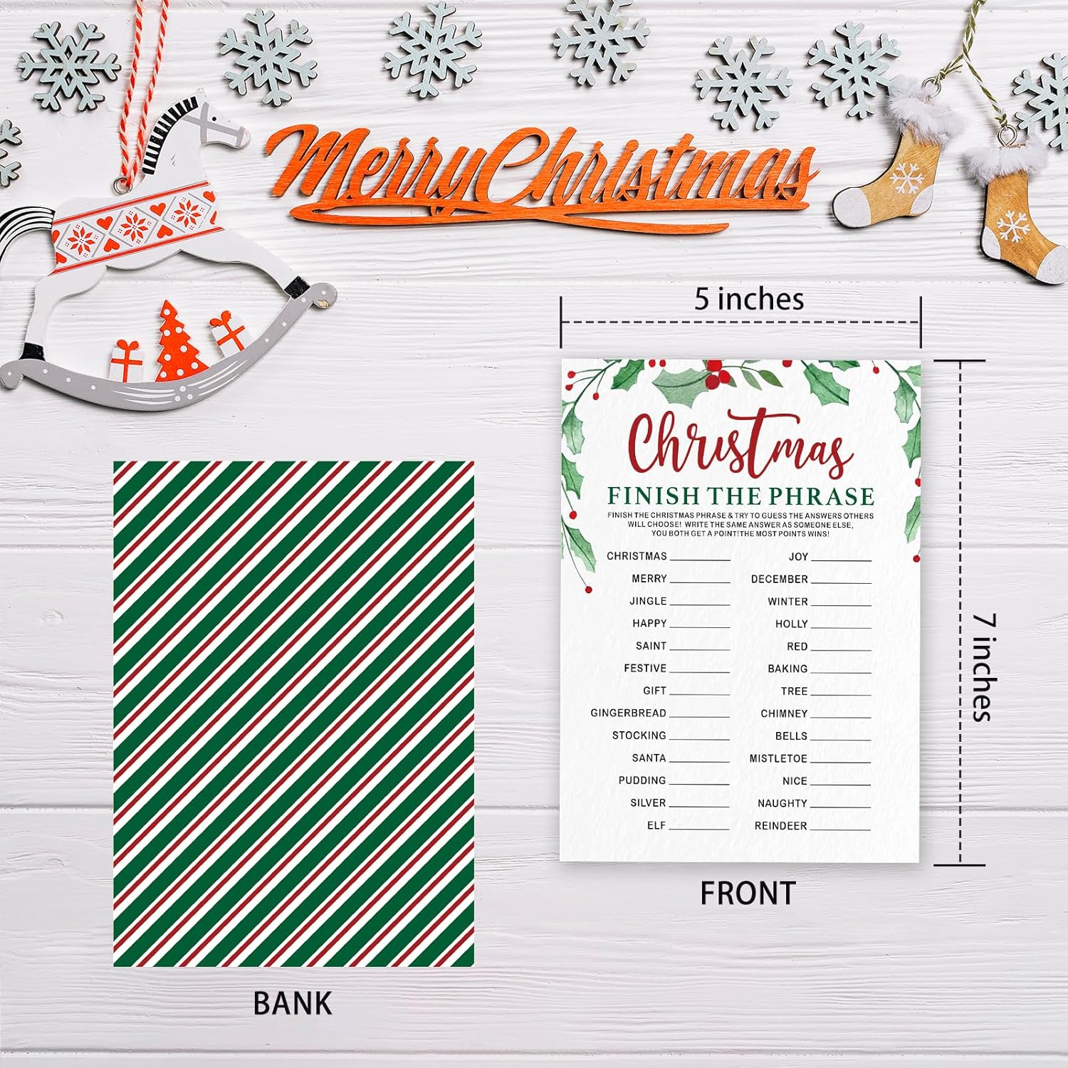 30 Pack Finish The Phrase Christmas Party Game Cards - Green Leaf Minimalist Design Fun Xmas Games Activity For Office Groups,Xmas Events Christmas Party Decorations (5" X 7") - A04