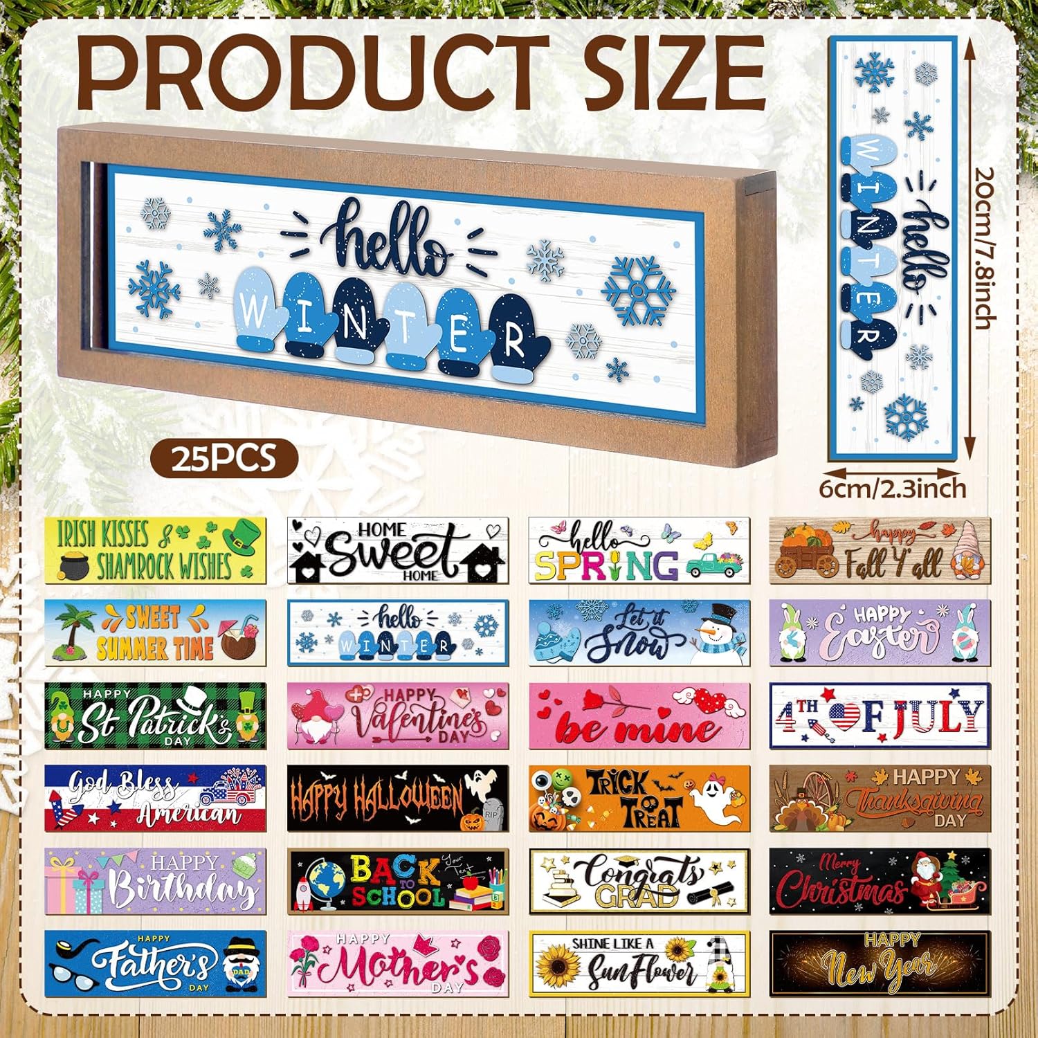 25 Pcs Valentines Interchangeable Seasonal Decor Interchangeable Welcome Sign With A Wood Frame Seasonal Wooden Welcome Sign Holiday Table Decor For Winter Valentines Easter Decoration