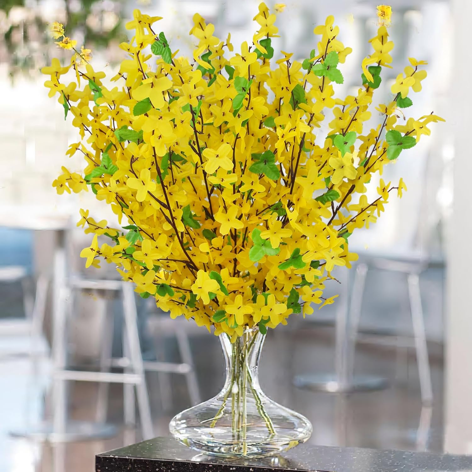 10 Pcs Artificial Forsythia Flower Branches Artificial Flowers Yellow Silk Forsythia Flowers With Stems Fake Jasmine Spring Flowers Orchids For Wedding Floral Arrangement Party Table Decor