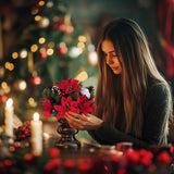 Poinsettias Artificial Christmas Flowers: 2 Pcs Red Fake Floral Ball Centerpieces For Tables Decorations Silk Faux Poinsettia Winter Holiday Flower Arrangement Xmas Plant Ornaments Decor