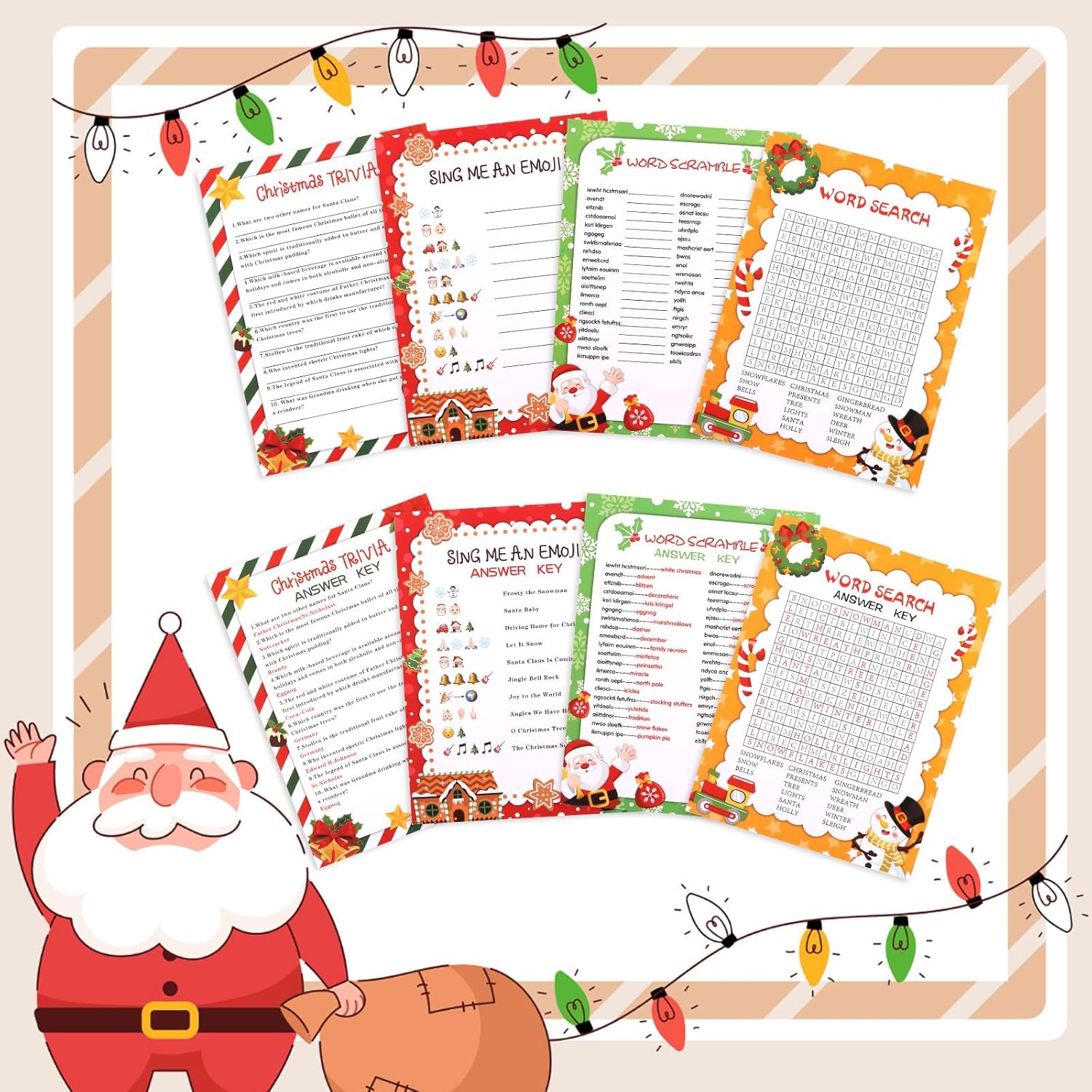 54 Pcs Christmas Trivia Party Game Cards,Christmas Word Search Trivia Scramble Game Cards Set For Xmas Eve Winter Party Supplies Coworkers Holiday Activity