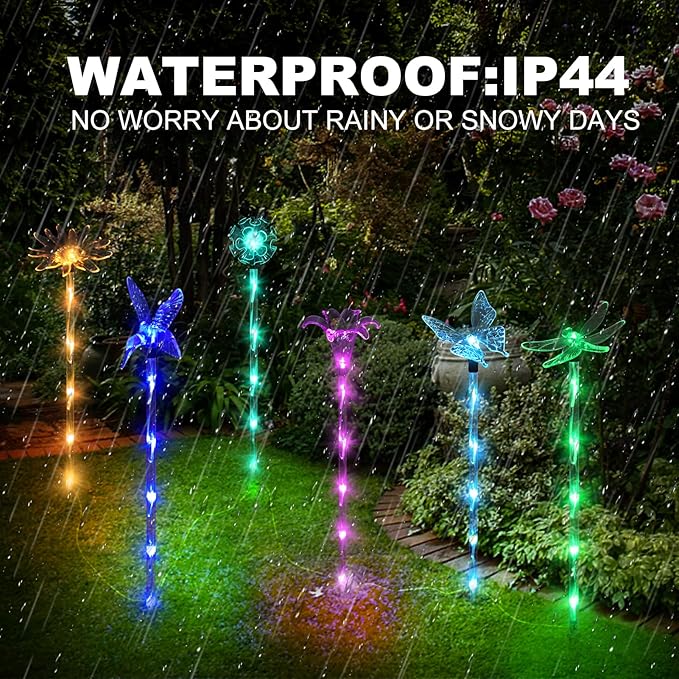 6 Pack Acrylic Solar Garden Lights 8 Modes Waterproof Outdoor Pathway Yard Patio Decor